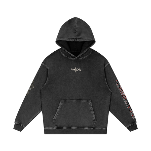 Black hoodie with 'VAJOR' branding on a white background