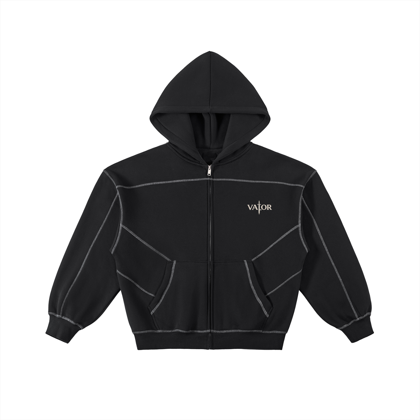 Stitched Boxy Fleece Zip up Hoodie